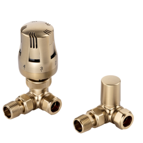 LeoNova Corner Round Thermostatic Radiator Valve (TRV) (15mm x 1/2 Inch BSP) (Brushed Brass)